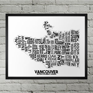 Impression du plan de la ville du quartier de Vancouver | Fait main | Carte de Vancouver, Colombie-Britannique | Impression artistique de la carte YVR | Art de la carte de Vancouver | Décoration d'intérieur, carte