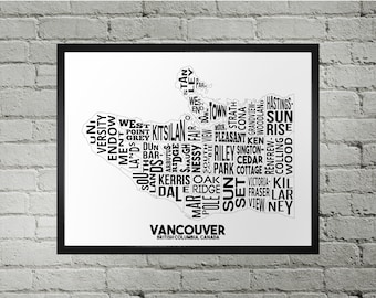 Vancouver Neighbourhood City Map Print | Handmade | Vancouver British Columbia Map | YVR Map Art Print | Vancouver Map Art | Map Home Decor