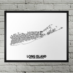Carte de la ville des communautés de Long Island | Fait main | Carte de Long Island, New York | Impression Long Island | Décoration d'intérieur Long Island