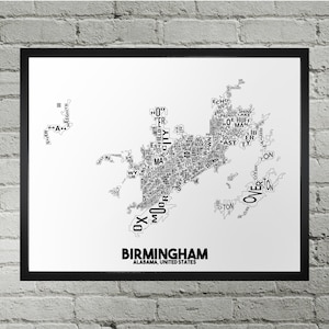 Impression du plan de la ville du quartier de Birmingham | Fait main | Carte de Birmingham, Alabama | Impression Birmingham | Illustration de la carte de Birmingham | Décoration d'intérieur Birmingham