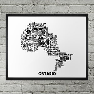 Carte typographique des villes de l'Ontario Impression | Fait main | Carte de l'Ontario | Ontario Impression | Carte de l'Ontario | ON Plan de la ville | Carte Décoration d'intérieur | Cadeau de déménagement