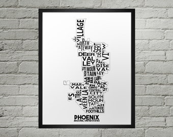 Phoenix Neighborhood City Map Print | Handmade | Phoenix Arizona Map | Phoenix Print | Phoenix Map Art | Phoenix Home Decor | Moving Gift