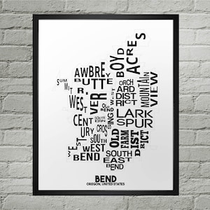 Impression du plan de la ville du quartier de Bend | Fait main | Bend, carte de l'Oregon | Impression pliée | Illustration de la carte du virage | Décoration d'intérieur pliée | Cadeau de déménagement | Impression de carte artistique