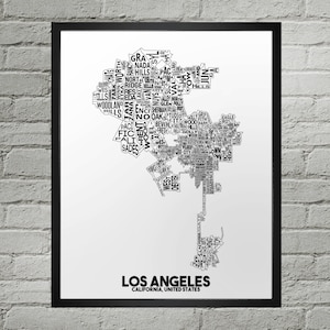 Impression de carte de la ville du quartier de Los Angeles | Fait main | Carte de Los Angeles, Californie | Impression d'art carte LAX | Illustration de la carte de Los Angeles | Décoration d'intérieur, carte
