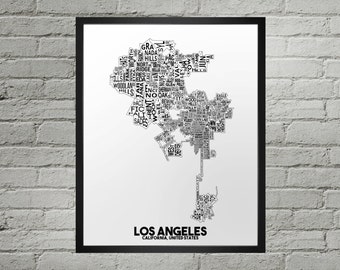 Los Angeles Neighborhood City Map Print | Handmade | Los Angeles California Map | LAX Map Art Print | Los Angeles Map Art | Map Home Decor