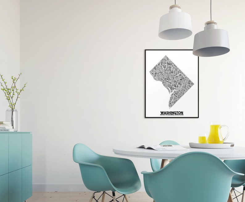 Washington DC Neighborhood City Map Print | Handmade | Washington Map ...