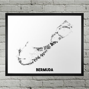 Impression de carte typographique des paroisses des Bermudes | Fait main | Carte des Bermudes | Bermudes | Carte des Bermudes | Décoration d'intérieur des Bermudes | Cadeau de déménagement