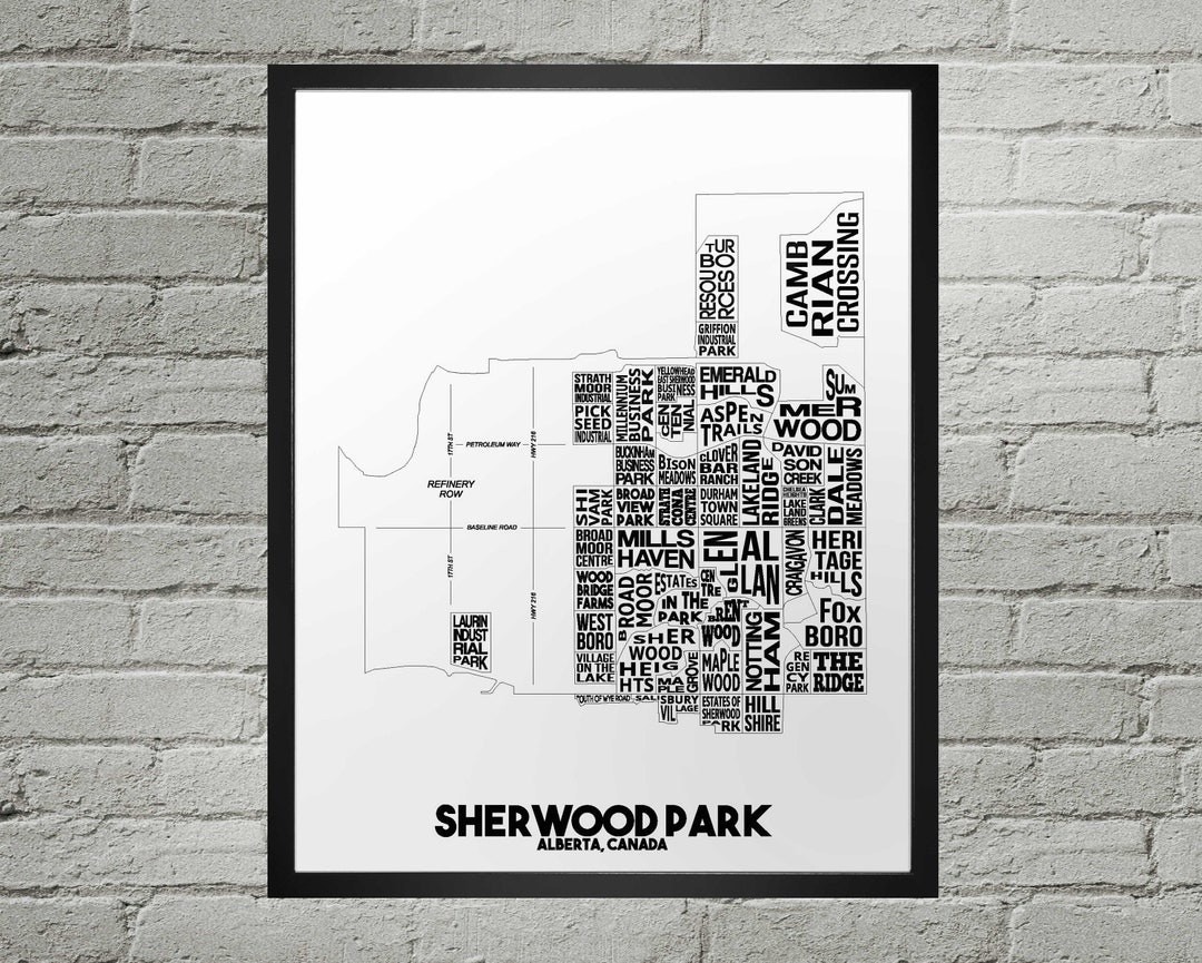 Sherwood Park Neighbourhood City Map Print | Handmade | Sherwood Park Alberta Map | Sherwood ...