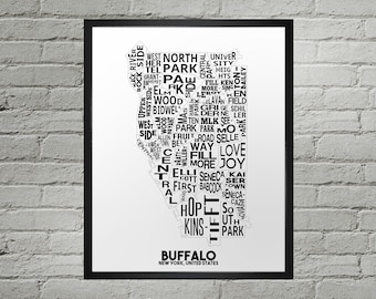 Buffalo Neighborhood City Map Print | Handmade | Buffalo New York Map | Buffalo Print | Buffalo Map Art | Buffalo Home Decor | Moving Gift