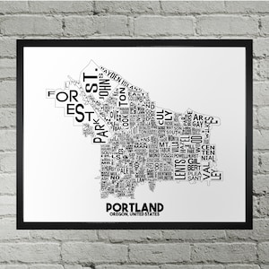Portland Neighborhood Stadt Karte Drucken | Handarbeit | Portland Karte | Portland Druck | Portland Karte Kunst | Portland Wohnkultur | Kartenkunst