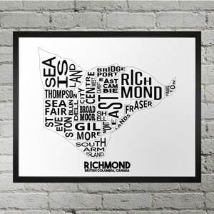 Impression du plan de la ville du quartier de Richmond | Fait main | Carte de la Colombie-Britannique à Richmond | Impression Richmond | Art de la carte de Richmond | Décoration d'intérieur Richmond