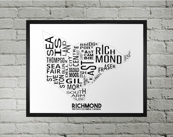 Richmond Neighbourhood City Map Print | Handmade | Richmond British Columbia Map | Richmond Print | Richmond Map Art | Richmond Home Decor