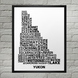 Impression de carte typographique des villes du Yukon | Fait main | Carte du Yukon | Yukon Impression | Illustration de la carte du Yukon | Décoration d'intérieur yukonnaise | Cadeau de déménagement | Cadeau de pendaison de crémaillère