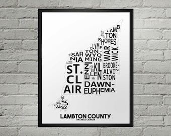 Lambton County Municipalities City Map Print | Handmade | Lambton County Ontario Map | Lambton County Print | Lambton County Map Art