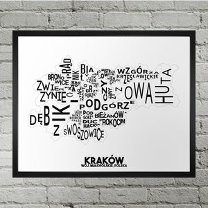Krakow Districts City Map Print | Handmade | Krakow Poland Map | Krakow Print | Krakow Map Art | Krakow Home Decor | Moving Gift | Map Art
