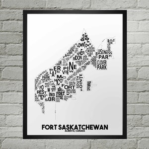 Impression du plan de la ville du quartier de Fort Saskatchewan | Fait main | Carte de l'Alberta à Fort Saskatchewan | Impression d'art de Fort Saskatchewan | Décoration d'intérieur