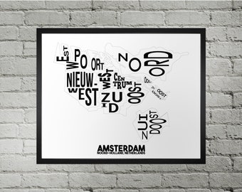 Amsterdam Boroughs Map Print | Handmade | Amsterdam Netherlands Map | Amsterdam Print | Amsterdam Map Art | Amsterdam Home Decor | Map Art