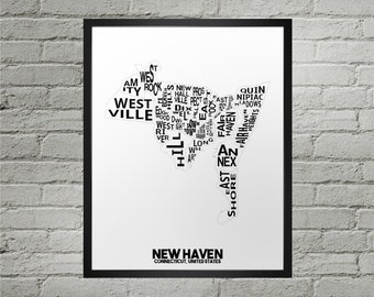 New Haven City Neighborhood City Map Print | Handmade | New Haven Connecticut Map | New Haven Print | New Haven Map Art | Map Home Decor