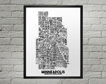 Minneapolis Neighborhood City Map Print | Handmade | Minneapolis Minnesota Map | Minneapolis Print | Minneapolis Map Art | Map Home Decor