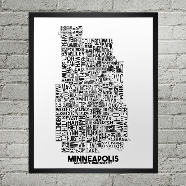 Minneapolis Neighborhood City Map Print | Handmade | Minneapolis Minnesota Map | Minneapolis Print | Minneapolis Map Art | Map Home Decor