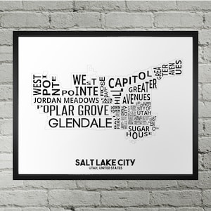Carte des communautés de Salt Lake City Impression | Fait main | Carte de Salt Lake City, Utah | Impression de Salt Lake City | Carte de la ville de Salt Lake City | Décoration d'intérieur, carte
