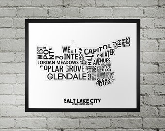 Salt Lake City Communities Map Print | Handmade | Salt Lake City Utah Map | Salt Lake City Print | Salt Lake City Map Art | Map Home Decor