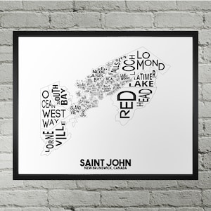 Impression du plan de la ville du quartier de Saint John | Fait main | Saint John, Nouveau-Brunswick, carte | Saint John impression | Art de la carte de Saint John | Décoration d'intérieur, carte