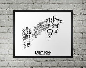 Saint John Neighbourhood City Map Print | Handmade | Saint John New Brunswick Map | Saint John Print | Saint John Map Art | Map Home Decor