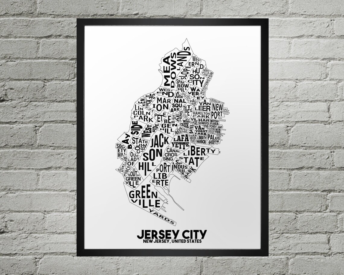 Jersey City Neighborhood City Map Print Handmade Jersey - Etsy