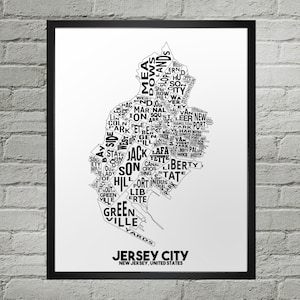 Impressão de mapa da cidade de bairro de Jersey City | Feito à mão | Mapa de Jersey City, Nova Jersey | Impressão de Jersey City | Arte de mapa de Jersey City | Decoração de mapa para casa