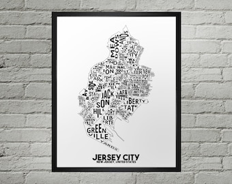 Jersey City Neighborhood City Map Print | Handmade | Jersey City New Jersey Map | Jersey City Print | Jersey City Map Art | Map Home Decor