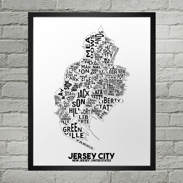 Jersey City Neighborhood City Map Print | Handmade | Jersey City New Jersey Map | Jersey City Print | Jersey City Map Art | Map Home Decor