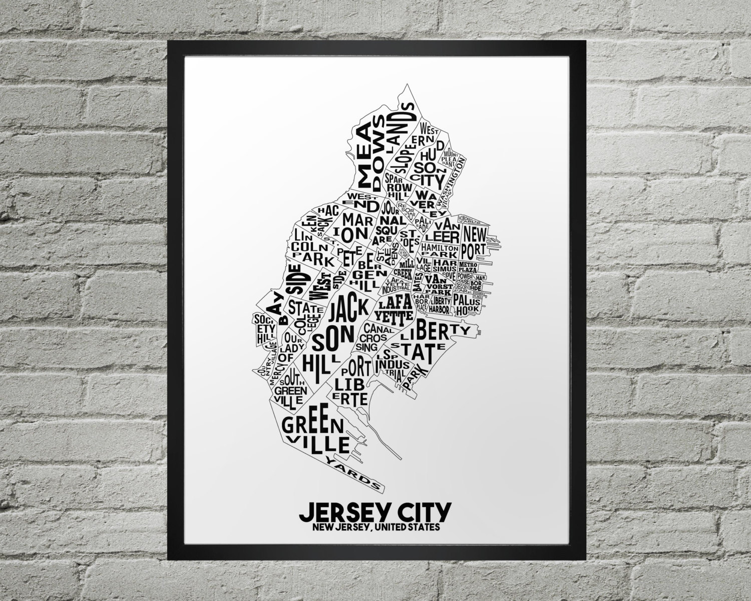 Jersey City Neighborhood City Map Print Handmade Jersey - Etsy