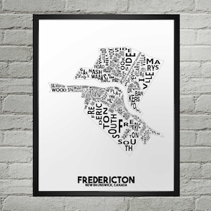 Impression du plan de la ville du quartier de Fredericton | Fait main | Fredericton, Nouveau-Brunswick, carte | Fredericton Imprimer | Art de Fredericton | Décoration d'intérieur