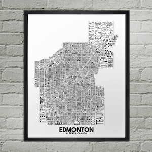 Edmonton Neighbourhood City Map Print Handmade Edmonton Alberta Map YEG Art Print Edmonton Map Art Edmonton Home Decor Map Art image 1