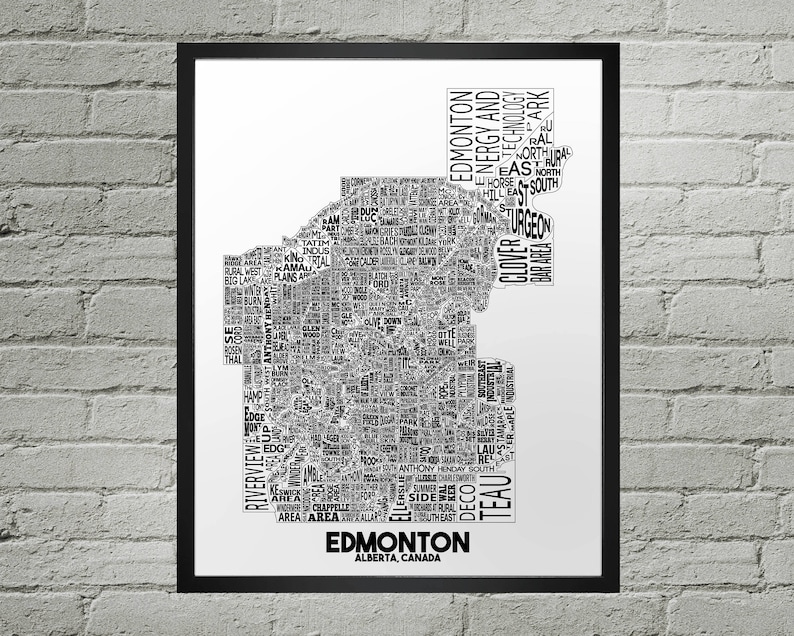 Edmonton Neighbourhood City Map Print Handmade Edmonton Alberta Map YEG Art Print Edmonton Map Art Edmonton Home Decor Map Art image 1