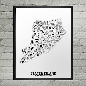 Impression du plan de la ville du quartier de Staten Island | Fait main | Carte de Staten Island, État de New York | Impression Staten Island | Carte de Staten Island | Illustration de la carte