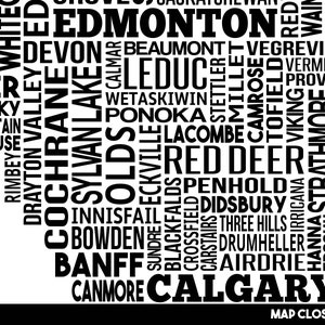 Alberta Cities Typography Map Print Handmade Alberta Map Alberta Print Alberta Map Art Alberta Home Decor AB City Map Print image 2