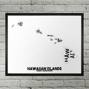 Hawaiian Islands Typography Map Print | Handmade | Hawaiian Islands Hawaii Map | Hawaiian Islands Print | Hawaiian Islands Map Art | Art Map
