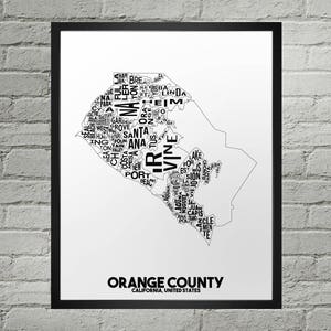 Carte de la ville du quartier d'Orange County | Fait main | Carte du comté d'Orange en Californie | Comté d'Orange Impression | Carte du comté d'Orange | Illustration de la carte
