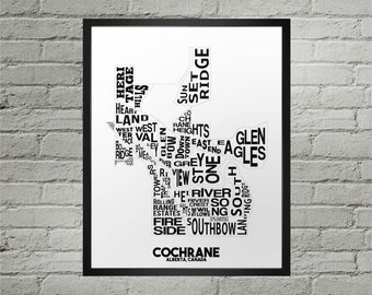 Impresión del mapa de la ciudad del barrio de Cochrane / Hecho a mano / Mapa de Cochrane, Alberta / Impresión de Cochrane / Arte del mapa de Cochrane / Decoración del hogar de Cochrane / Arte del mapa