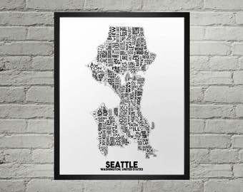 Impresión de mapa de la ciudad de Seattle / Hecho a mano / Mapa de Seattle Washington / Impresión de Seattle / Arte de mapa de Seattle / Decoración del hogar de Seattle / Regalo de mudanza
