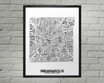 Indianapolis Neighborhood City Map Print | Handmade | Indianapolis Indiana Map | Indianapolis Print | Indianapolis Map Art | Map Home Decor