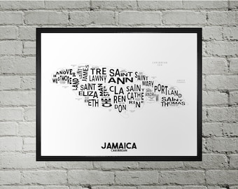 Jamaica Parishes Typography Map Print | Handmade | Jamaica Map | Jamaica Print | Jamaica Map Art | Jamaica Home Decor | Moving Gift