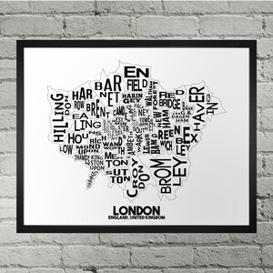 London England Boroughs Stadt Karte Drucken | Handarbeit | London England Karte | London England Druck | London England Karte Kunst | Landkarte Kunst Home Decor