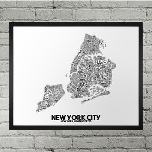 Impression de carte de la ville du quartier de New York | Fait main | Carte de la ville de New York | Impression de carte JFK LGA | Art de la carte de la ville de New York | Décoration d'intérieur new-yorkaise