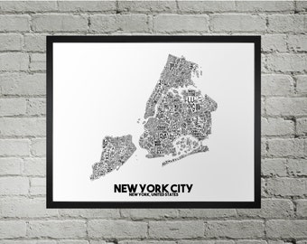 New York City Neighborhood City Map Print | Handmade | New York City Map | JFK LGA Map Print | New York City Map Art | New York Home Decor