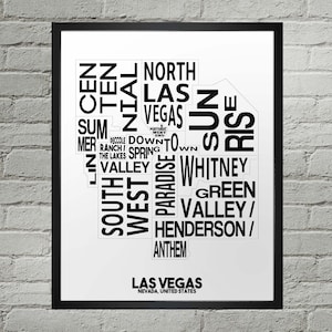 Impression de carte de la ville du quartier de Las Vegas | Fait main | Carte de Las Vegas, Nevada | Impression Las Vegas | Carte de Las Vegas | Décoration d'intérieur de Las Vegas