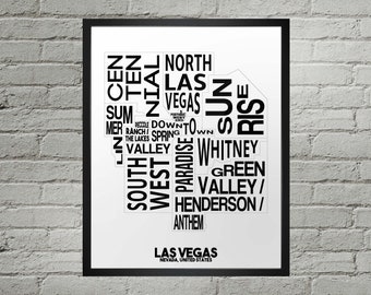 Las Vegas Neighborhood City Map Print | Handmade | Las Vegas Nevada Map | Las Vegas Print | Las Vegas Map Art | Las Vegas Home Decor