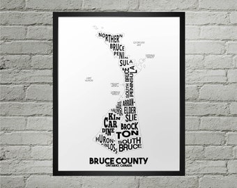 Bruce County Municipalities City Map Print | Handmade | Bruce County Ontario Map | Bruce County Print | Bruce County Map Art | Home Decor